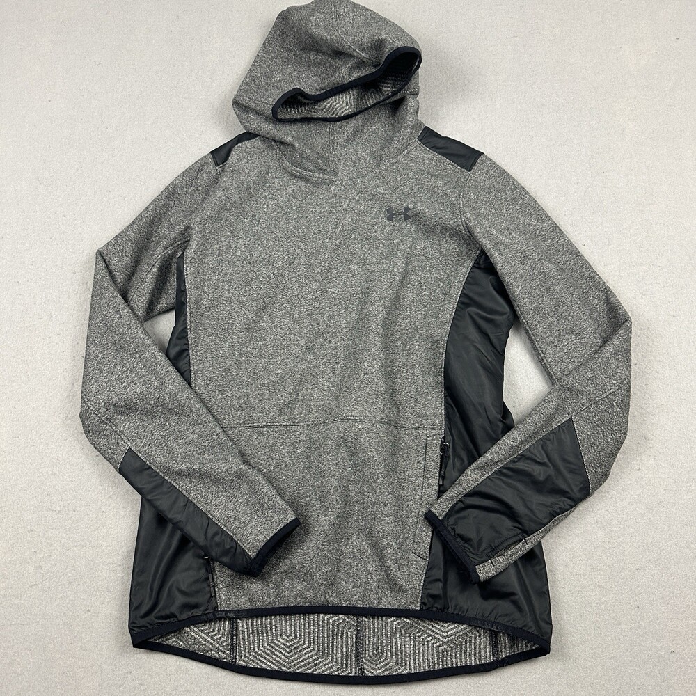Under Armour Jacket Men Medium Gray Black Panels Hooded Pullover Windbreaker M